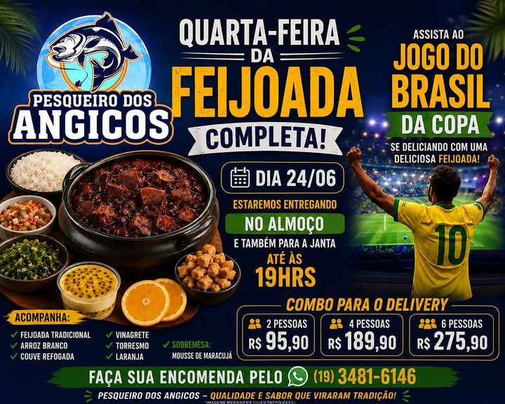 Arte da feijoada completa de quarta-feira, com o jogo do Brasil na Copa